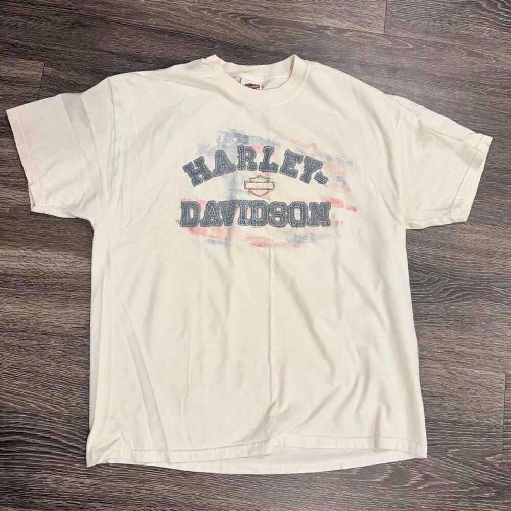 Harley-davidson Men's White and Cream T-shirt